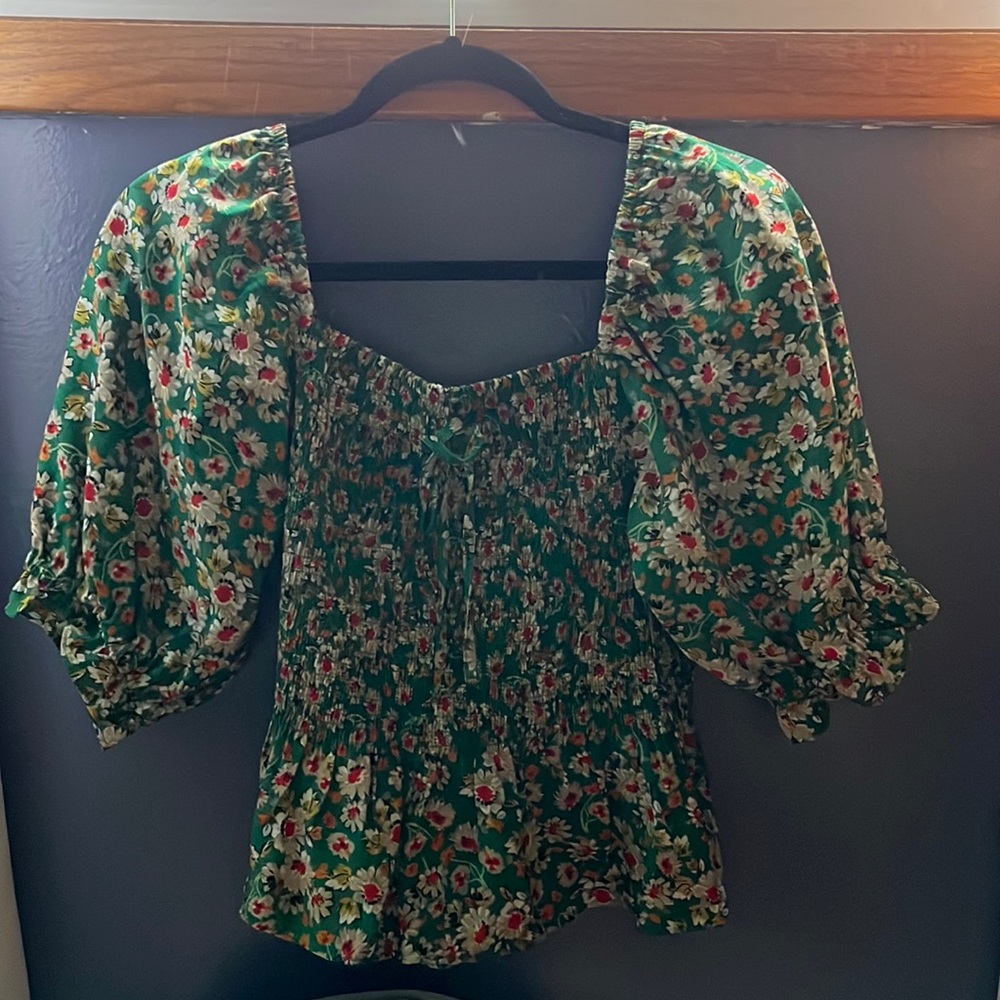 Green floral blouse